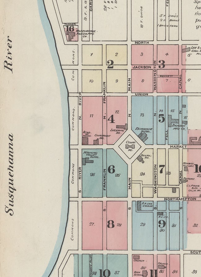 1884 Map of Wilkes-Barre Pennsylvania