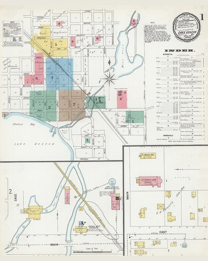 1900 Town Map of Lake Geneva Wisconsin