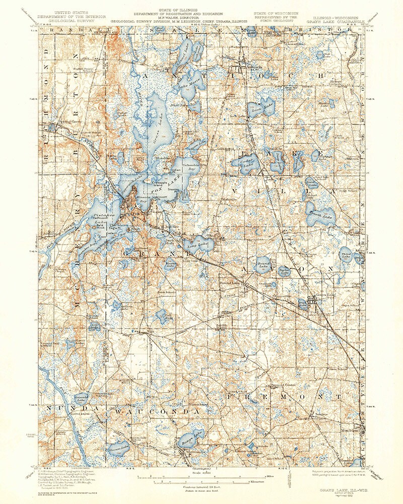 1923 Topo Map of Grays Lake Illinois Quadrangle