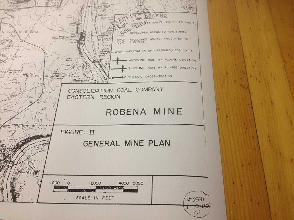 1988 Robena Coal Mine General Plan Map Reproduction Greene County Pa