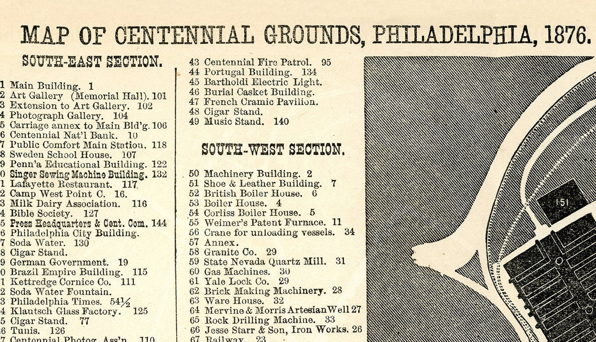1876 Map of Centennial Grounds Philadelphia Pennsylvania