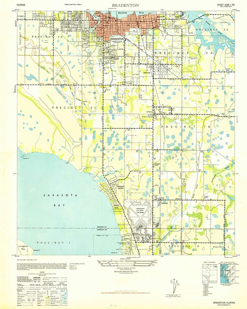1947 Topo Map of Bradenton Florida