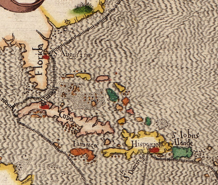 1586 Map of Drakes Voyage to the West Indies