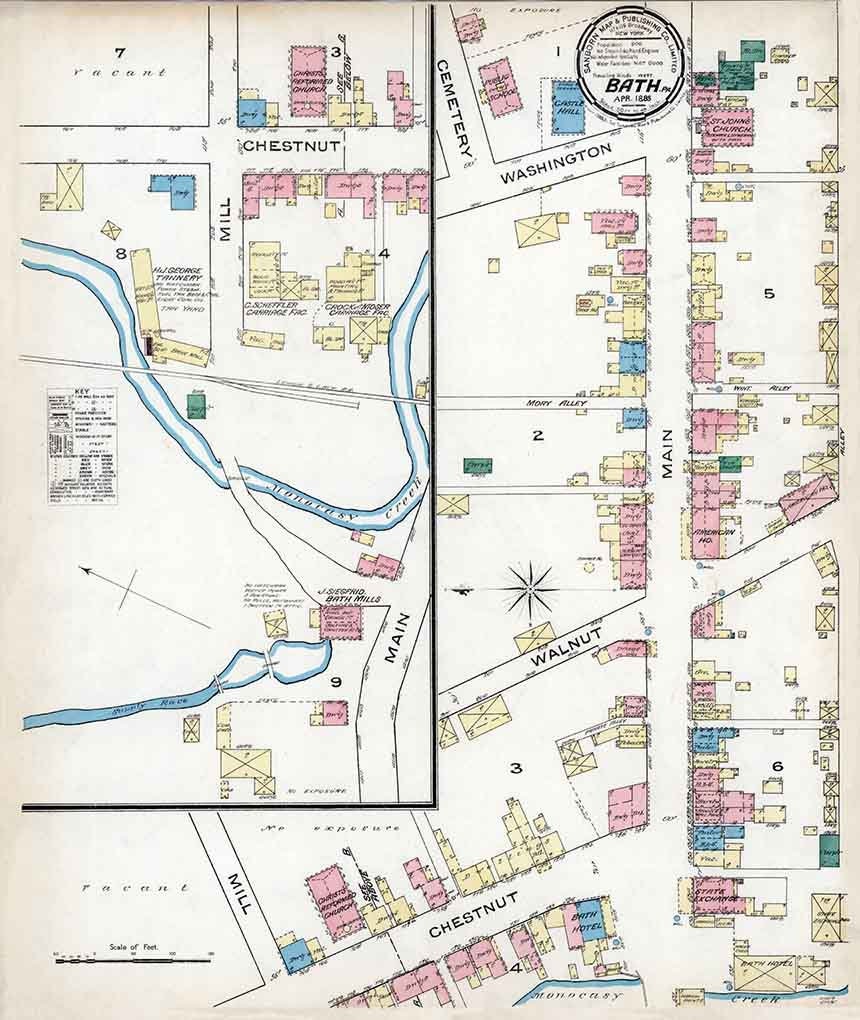 1885 Sanborn Map of Bath Northampton County Pennsylvania