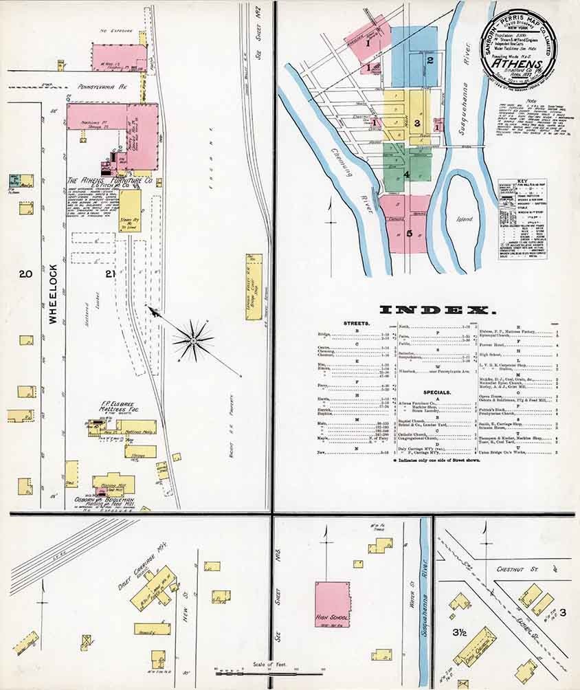 1892 Sanborn Map of Athens Bradford County Pennsylvania