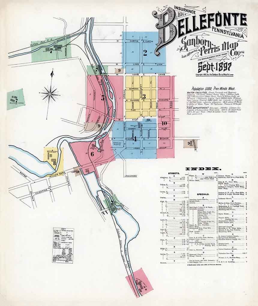 1897 Sanborn Map of Bellefonte Centre County Pennsylvania