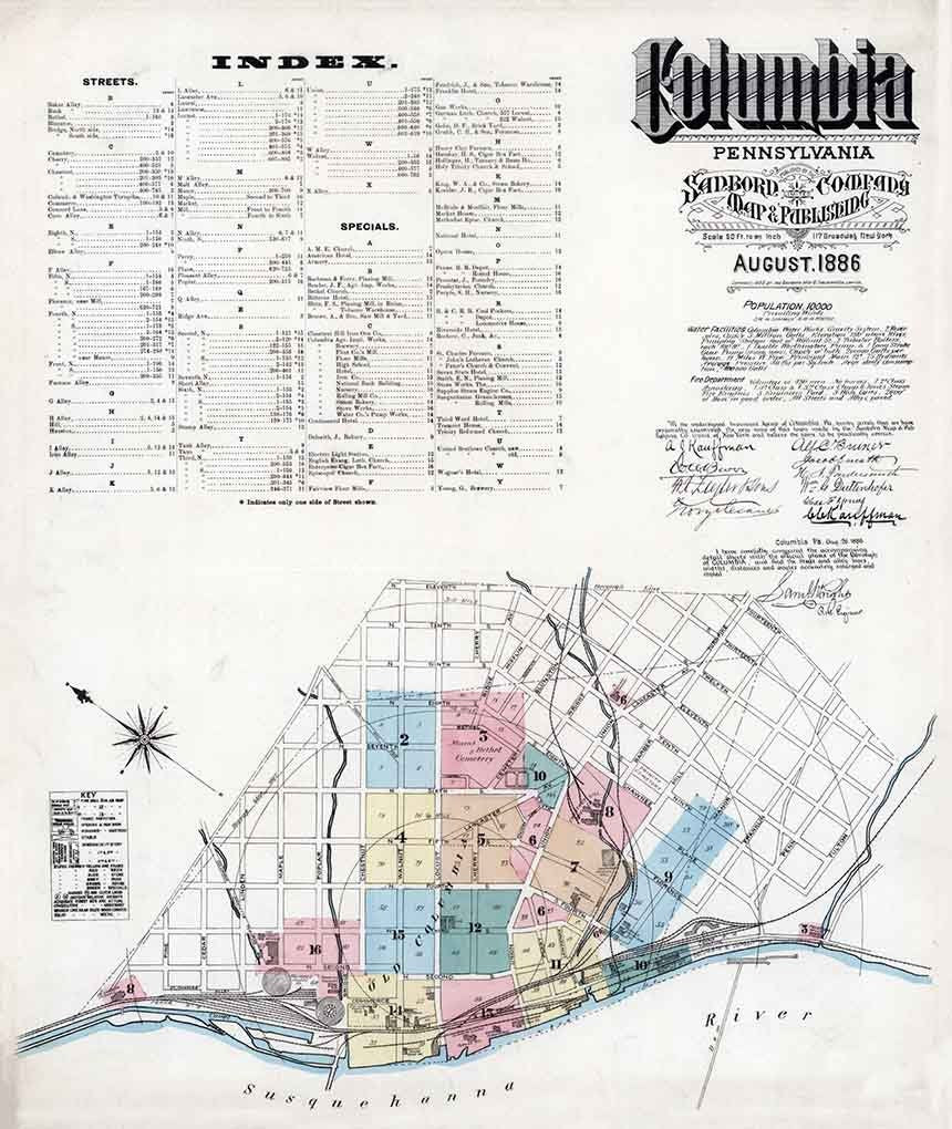 1886 Sanborn Map of Columbia Lancaster County Pennsylvania