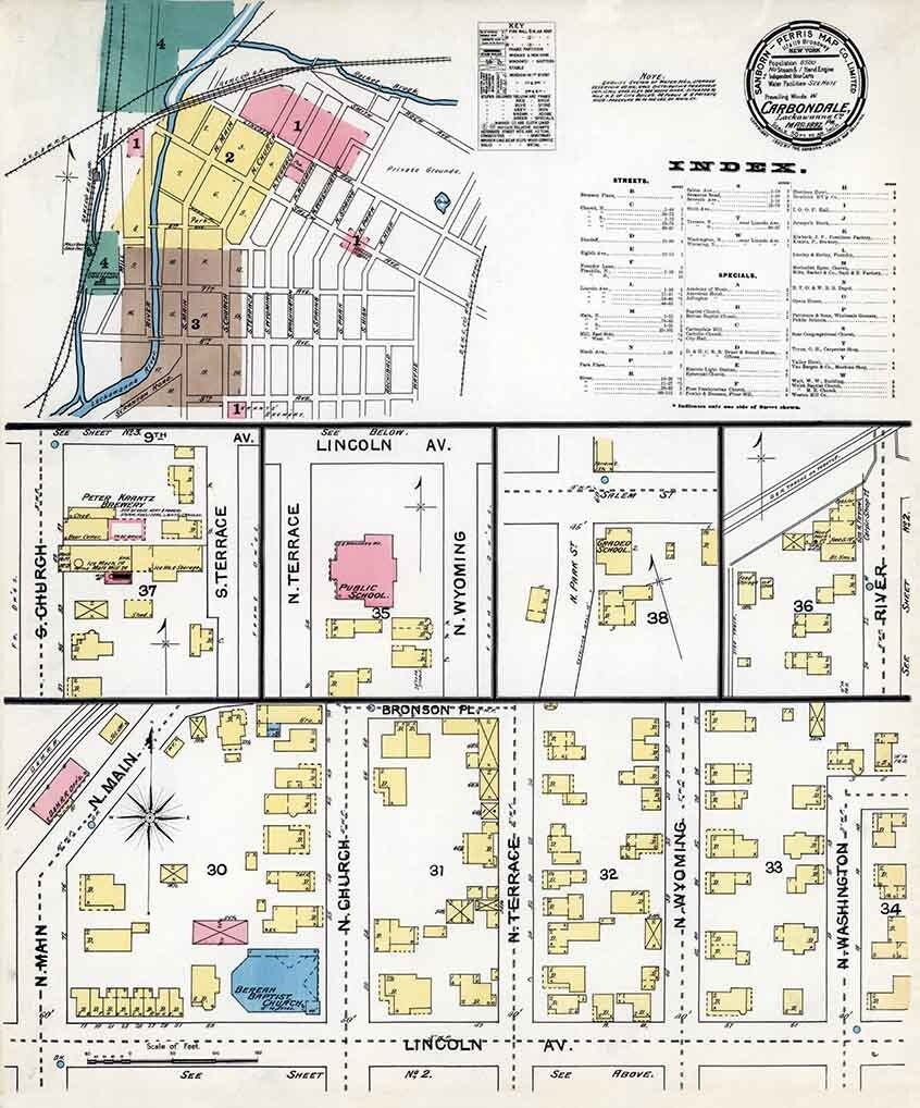 1892 Sanborn Map of Carbondale Lackawanna County Pennsylvania