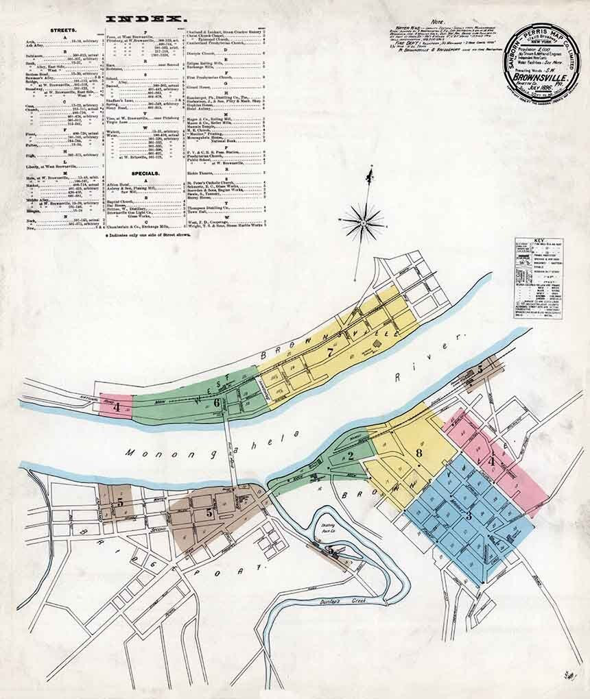1896 Sanborn Map of Brownsville Fayette County Pennsylvania