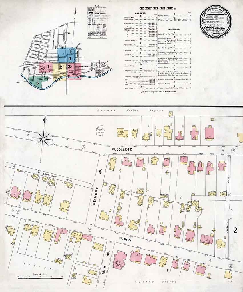 1896 Sanborn Map of Canonsburg Washington County Pennsylvania