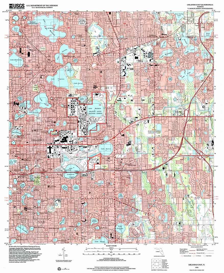 1994 Topo Map of Orlando East Florida