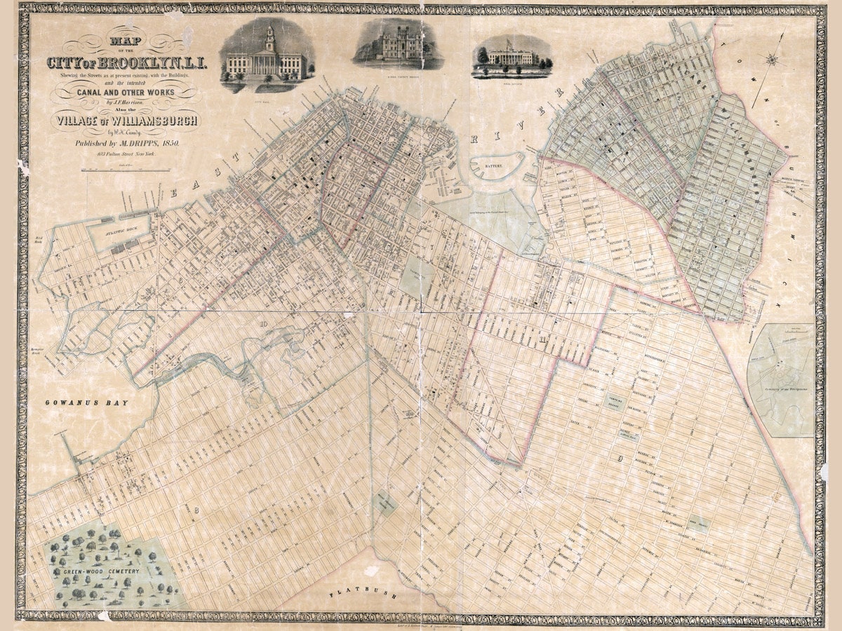 1850 Map of Brooklyn New York