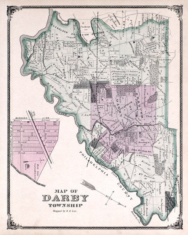 1875 Map of Darby Township Delaware County Pennsylvania