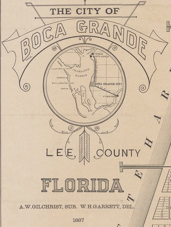 1887 Map of Boca Grande Lee County Florida