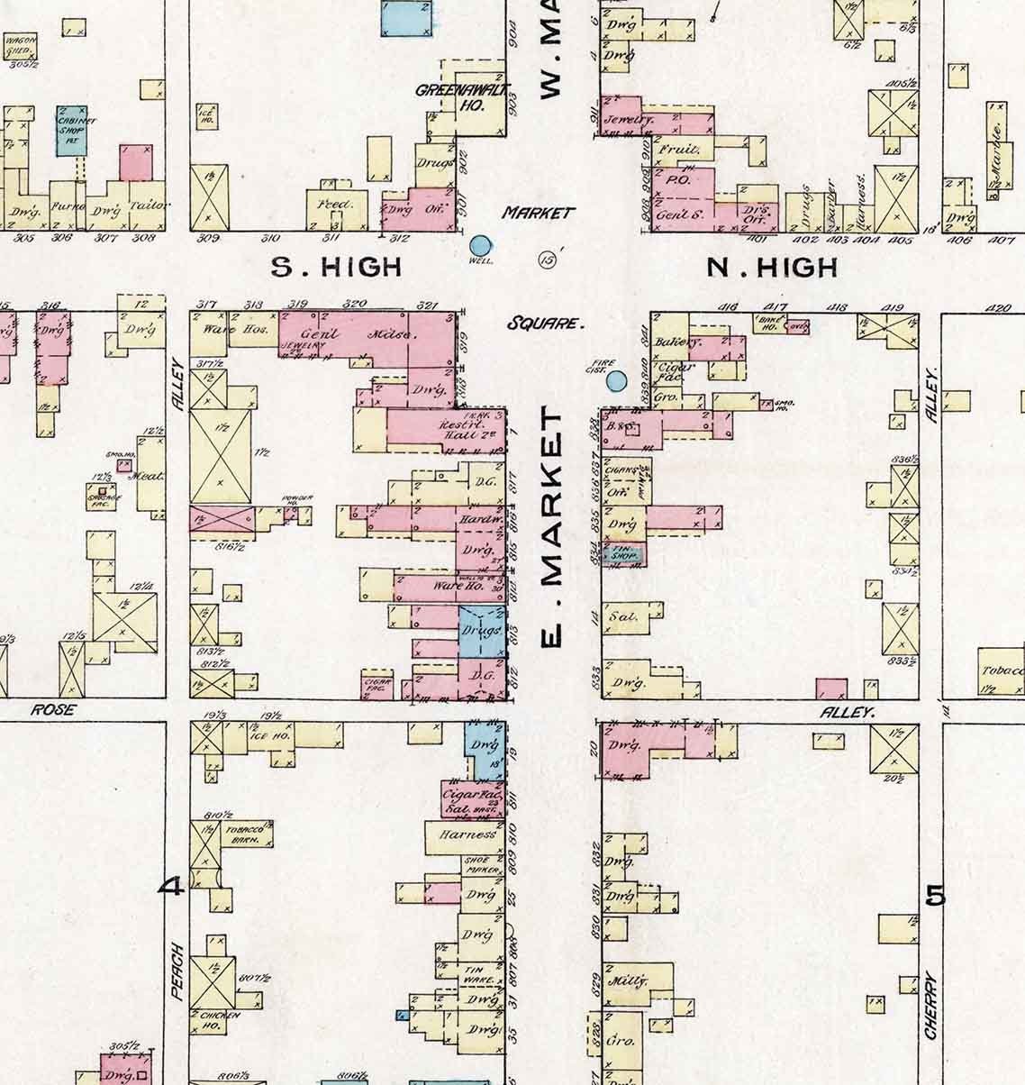 1884 Town Map of Elizabethtown Lancaster County Pennsylvania