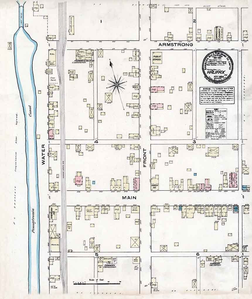 1884 Town Map of Halifax Dauphin County Pennsylvania
