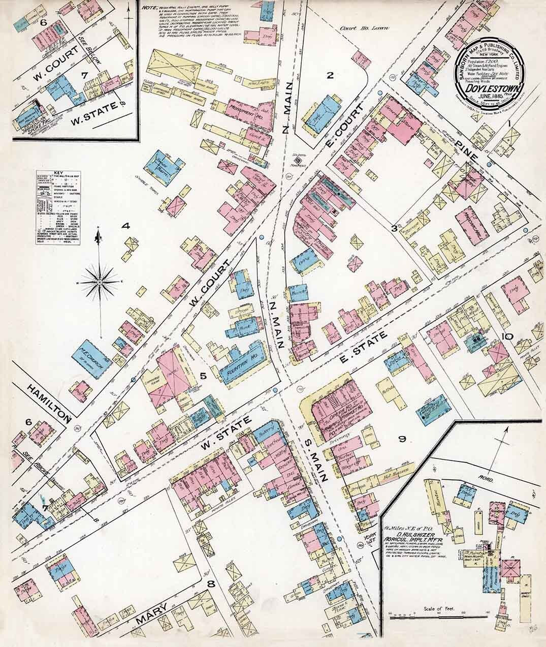 1885 Town Map of Doylestown Bucks County Pennsylvania