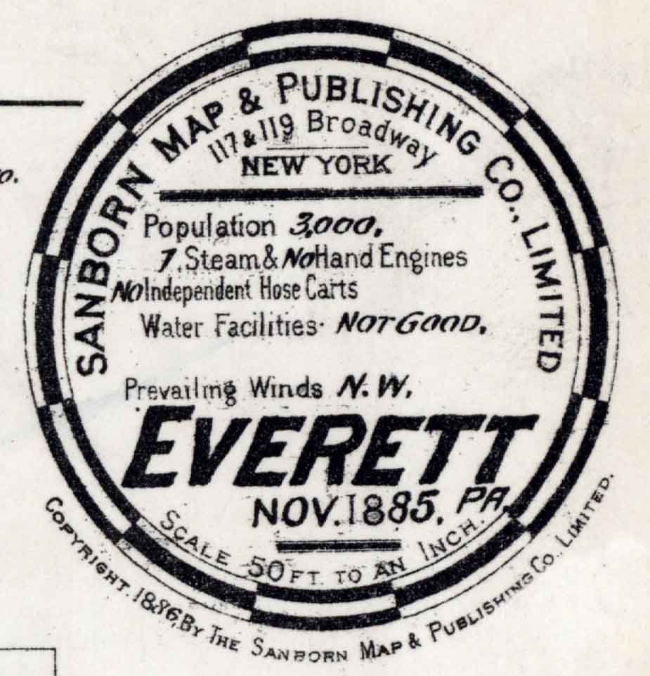 1885 Town Map of Everett Bedford County Pennsylvania