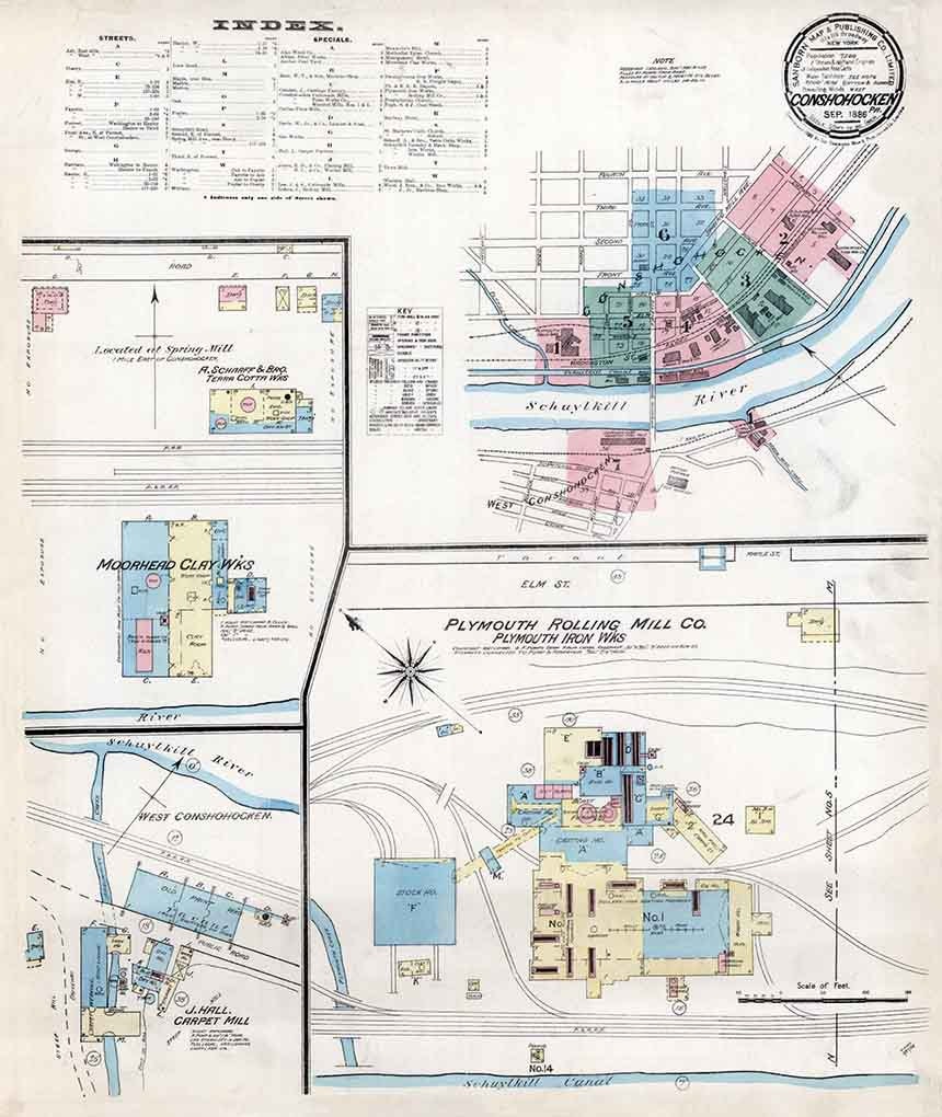 1886 Town Map of Conshohocken Montgomery County Pennsylvania