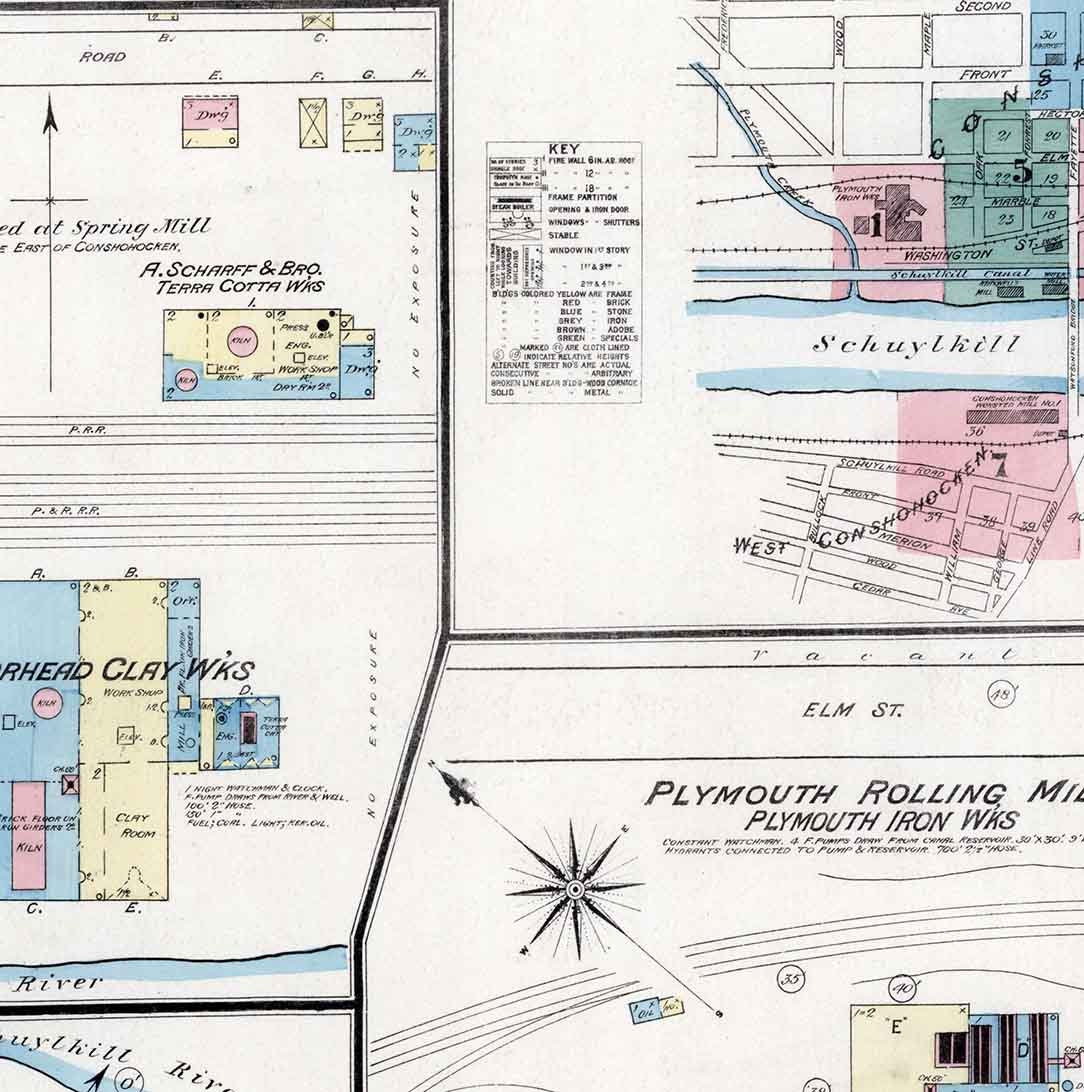 1886 Town Map of Conshohocken Montgomery County Pennsylvania