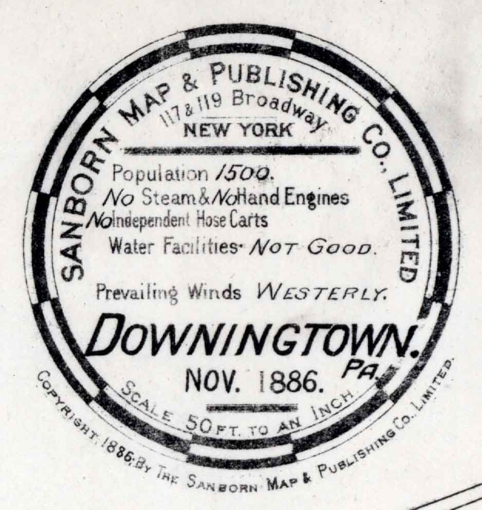 1886 Town Map of Downingtown Chester County Pennsylvania
