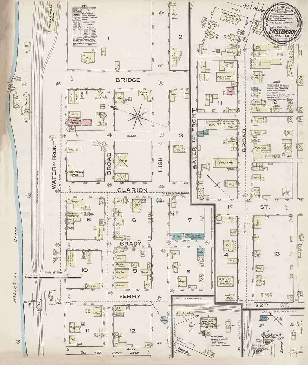 1886 Town Map of East Brady Clarion County Pennsylvania