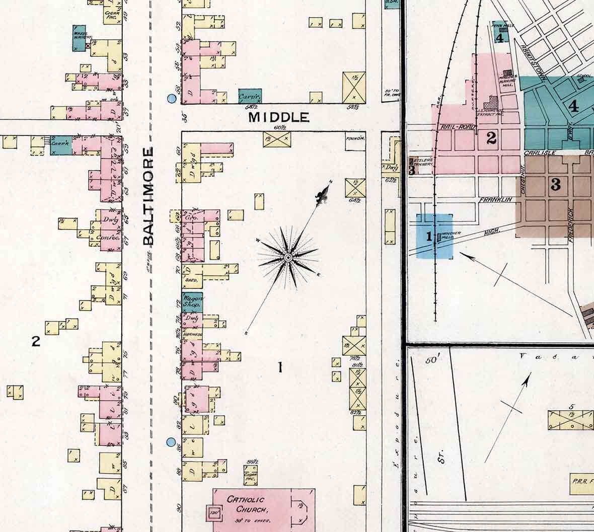 1886 Town Map of Hanover York County Pennsylvania