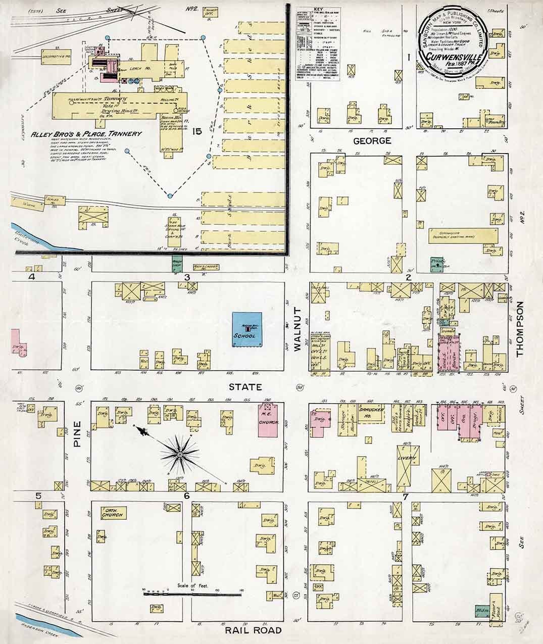 1887 Town Map of Curwensville Clearfield County Pennsylvania