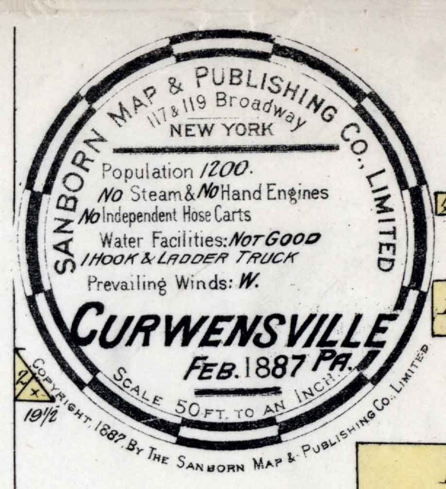 1887 Town Map of Curwensville Clearfield County Pennsylvania
