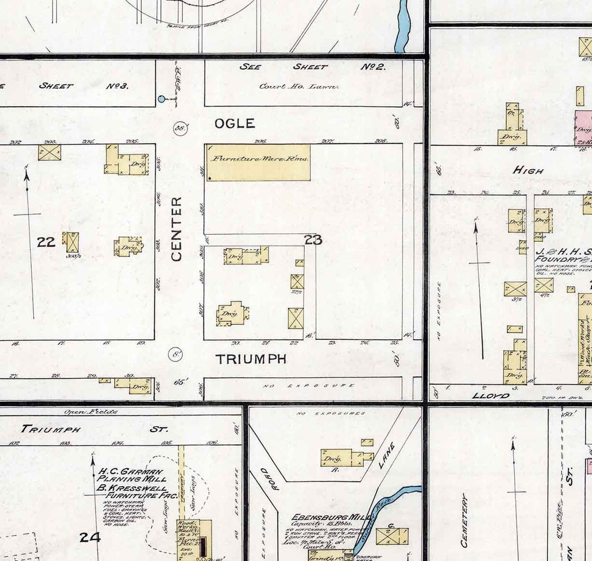 1887 Town Map of Ebensburg Cambria County Pennsylvania