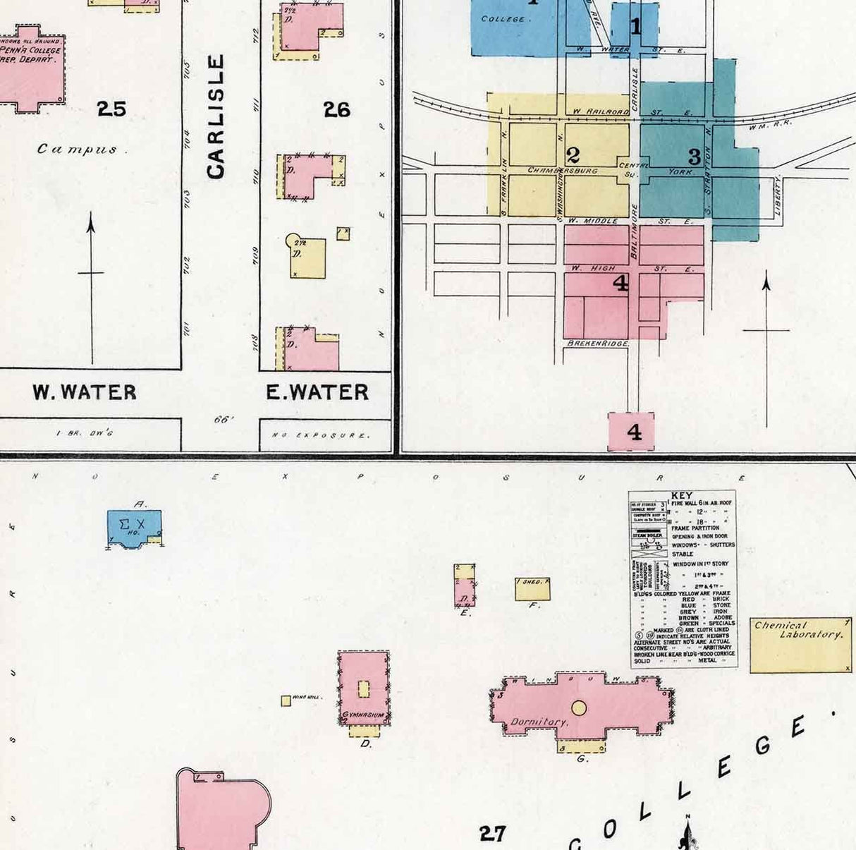 1891 Town Map Gettysburg Adam County Pennsylvania