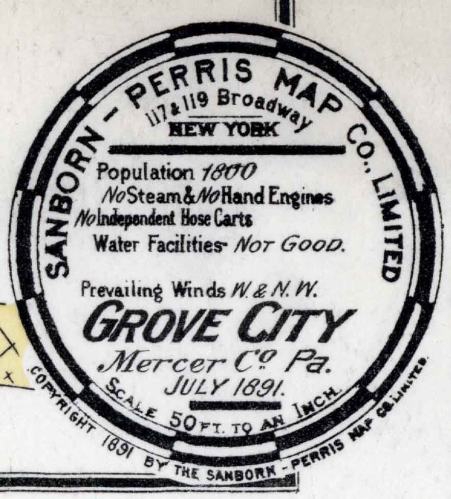 1891 Town Map of Grove City Mercer County Pennsylvania