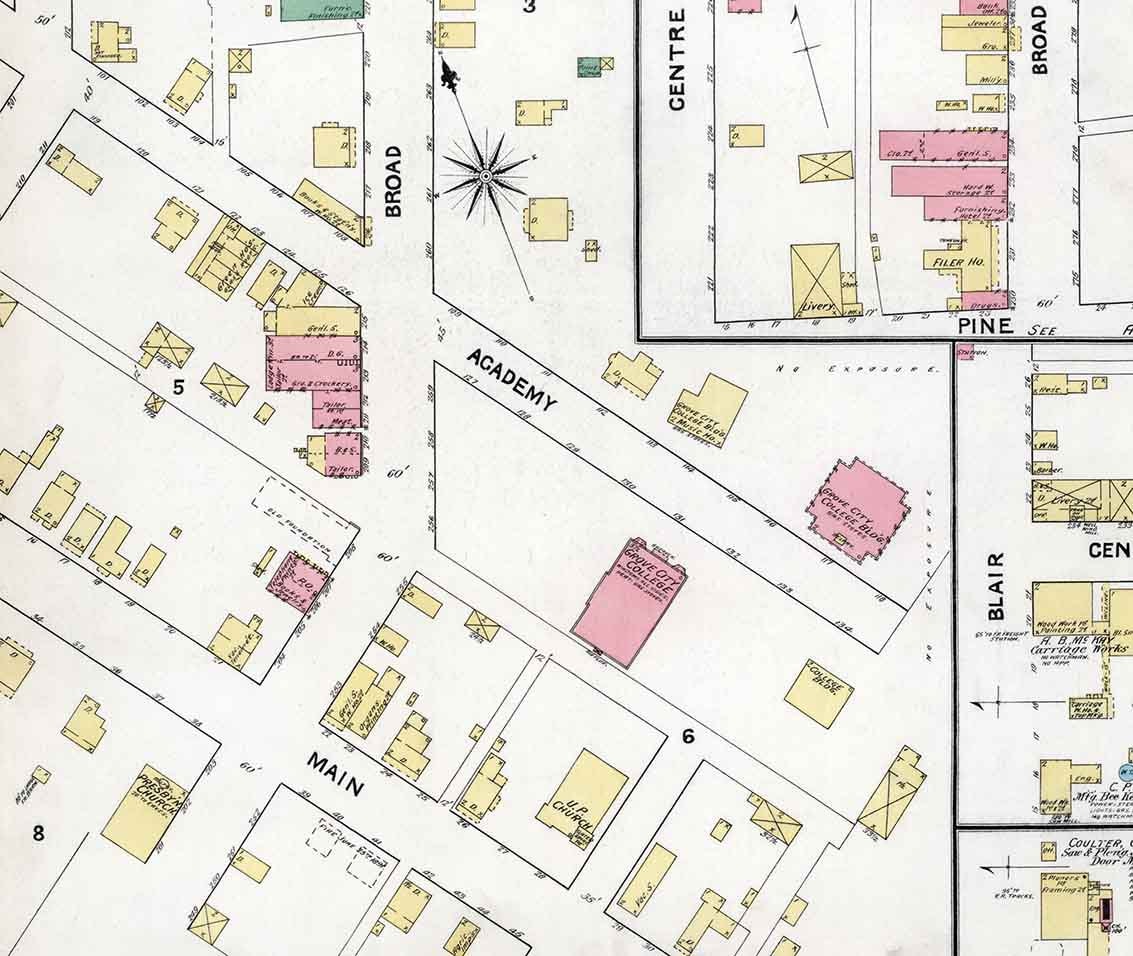 1891 Town Map of Grove City Mercer County Pennsylvania