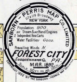 1892 Town Map of Forest City Susquehanna County Pennsylvania