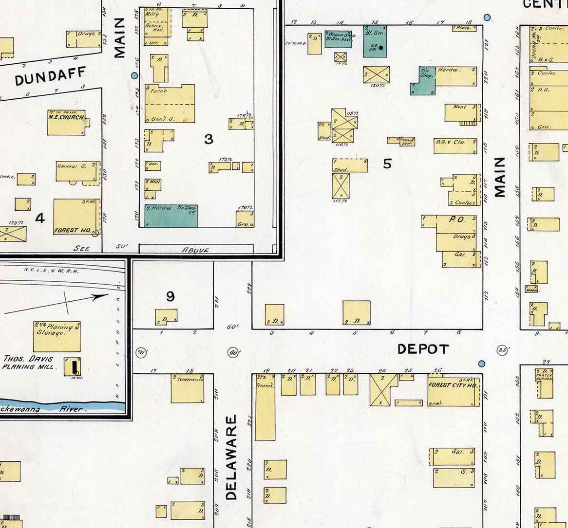 1892 Town Map of Forest City Susquehanna County Pennsylvania