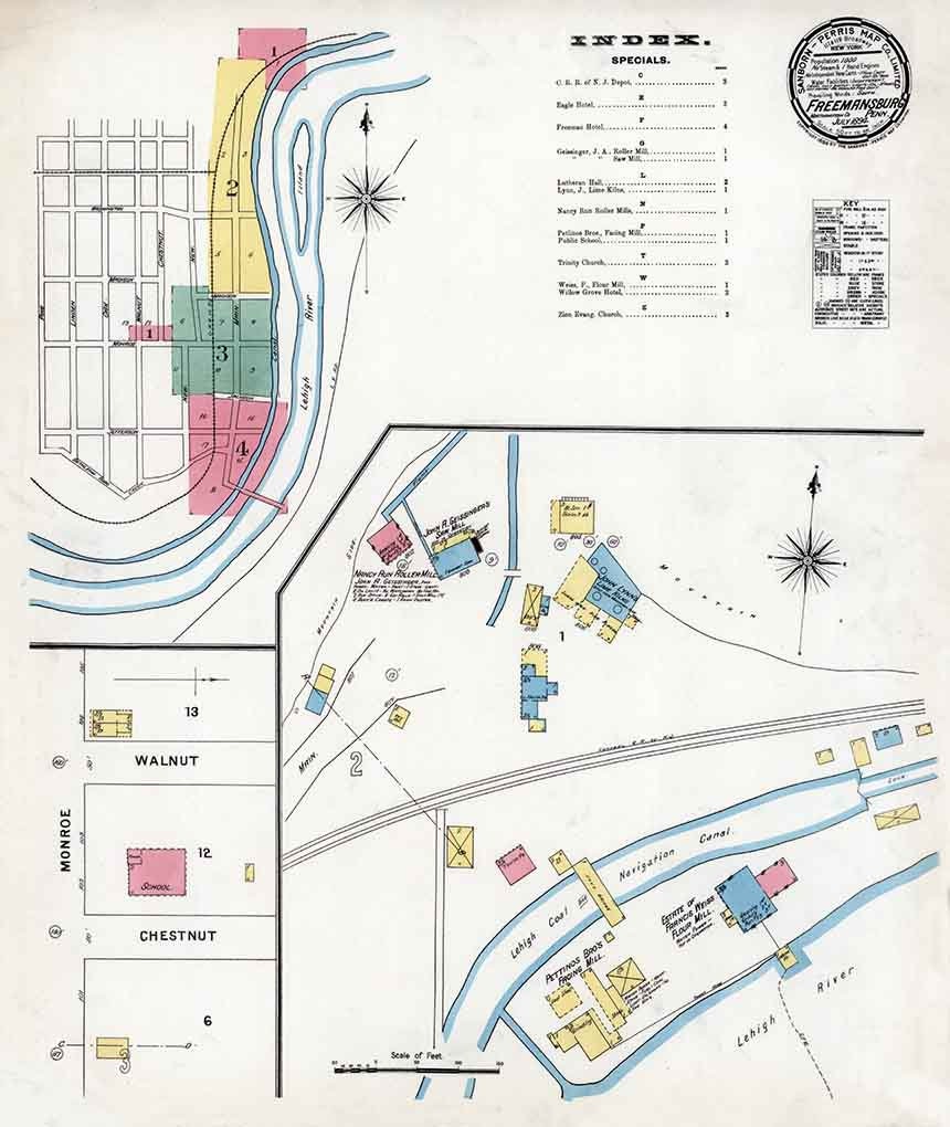 1894 Town Map of Freemansburg Northampton County Pennsylvania