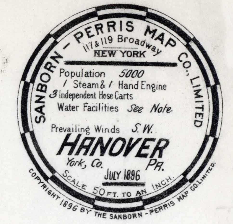 1896 Town Map of Hanover York County Pennsylvania