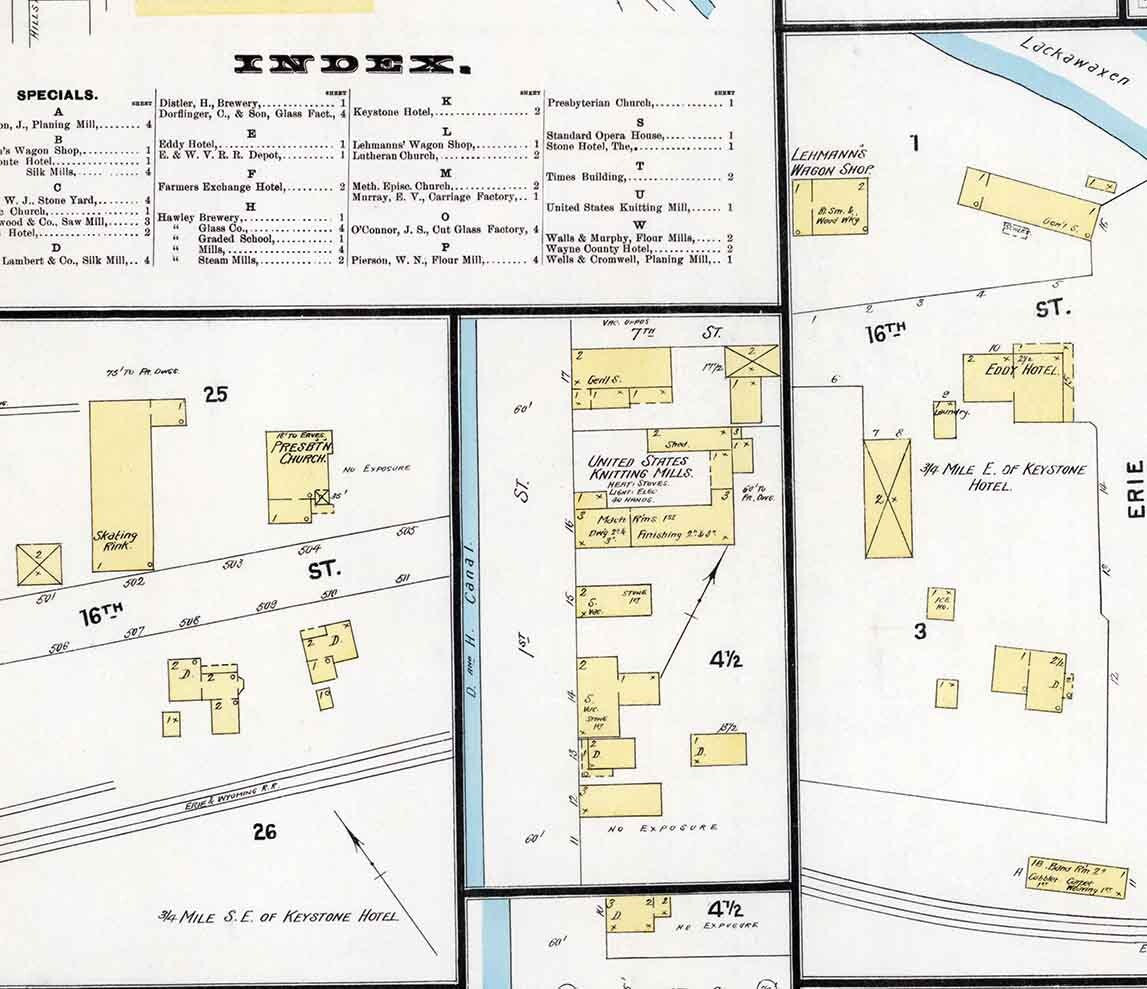 1897 Town Map of Hawley Wayne County Pennsylvania