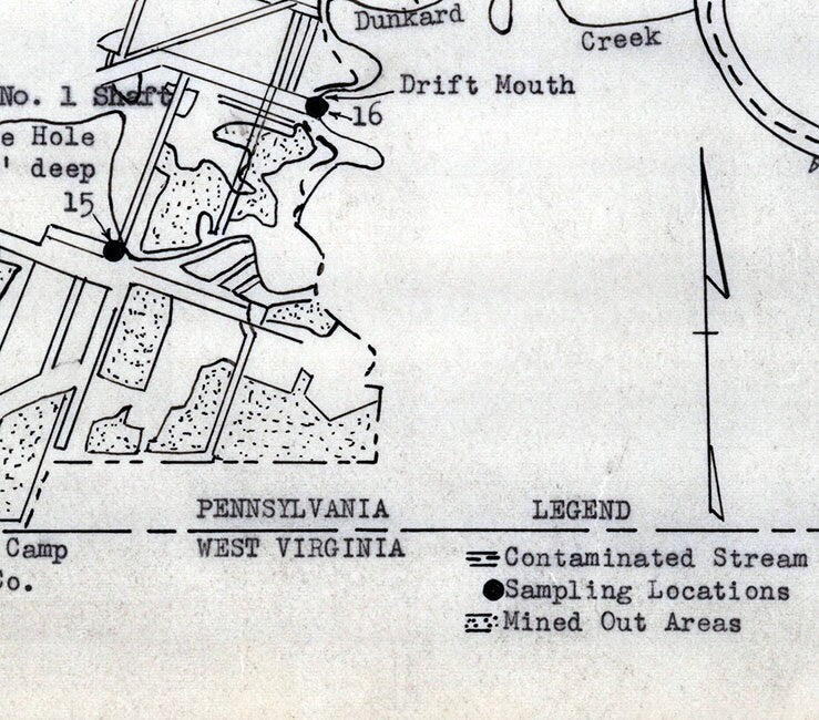 1959 Map of Shannopin Coal Mine Entrance Map Greene County Pa