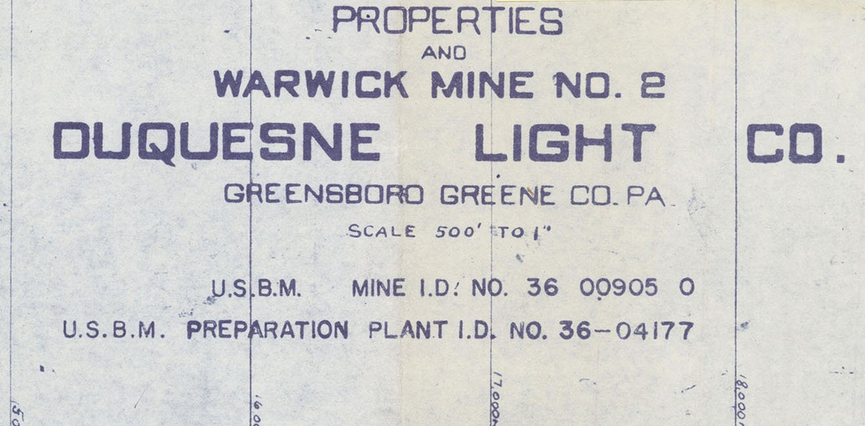 1973 Coal Mine Map of Warwick Mine No 2 Greene County Pa