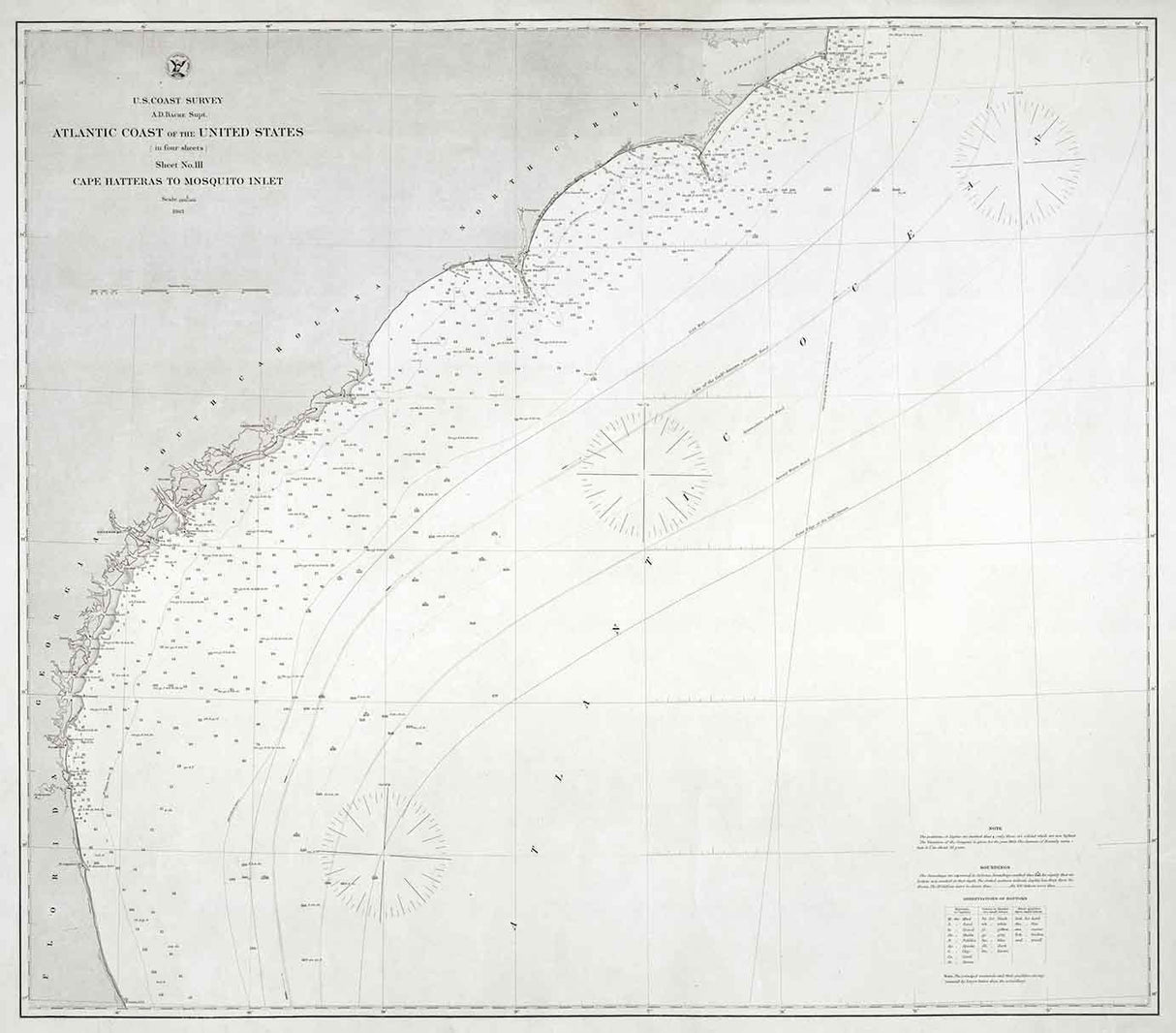 1863 Nautical Map of Cape Hatteras to Mosquito Inlet North Carolina