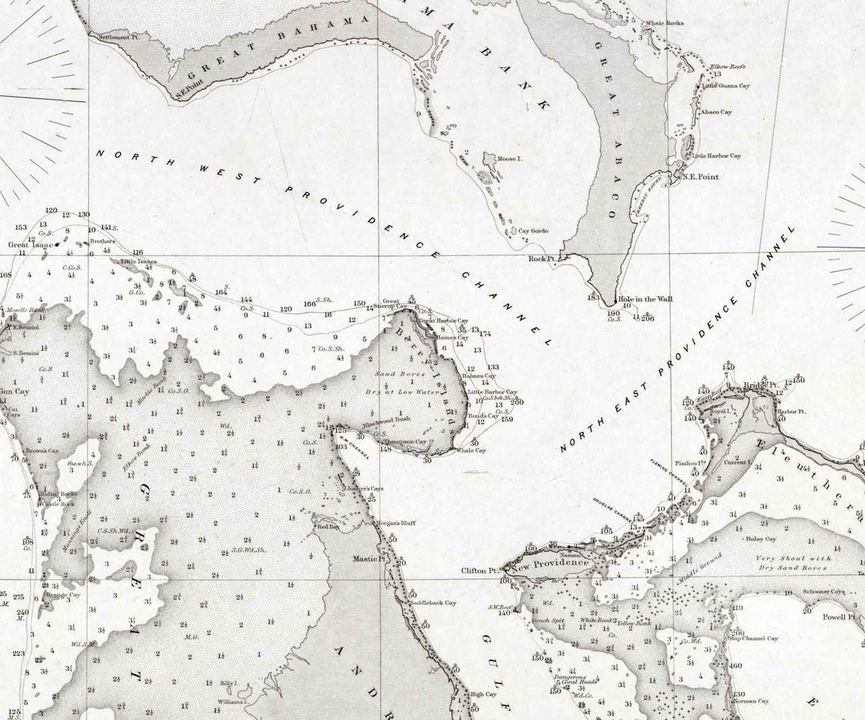 1863 Nautical Map of Mosquito Inlet to Key West Florida