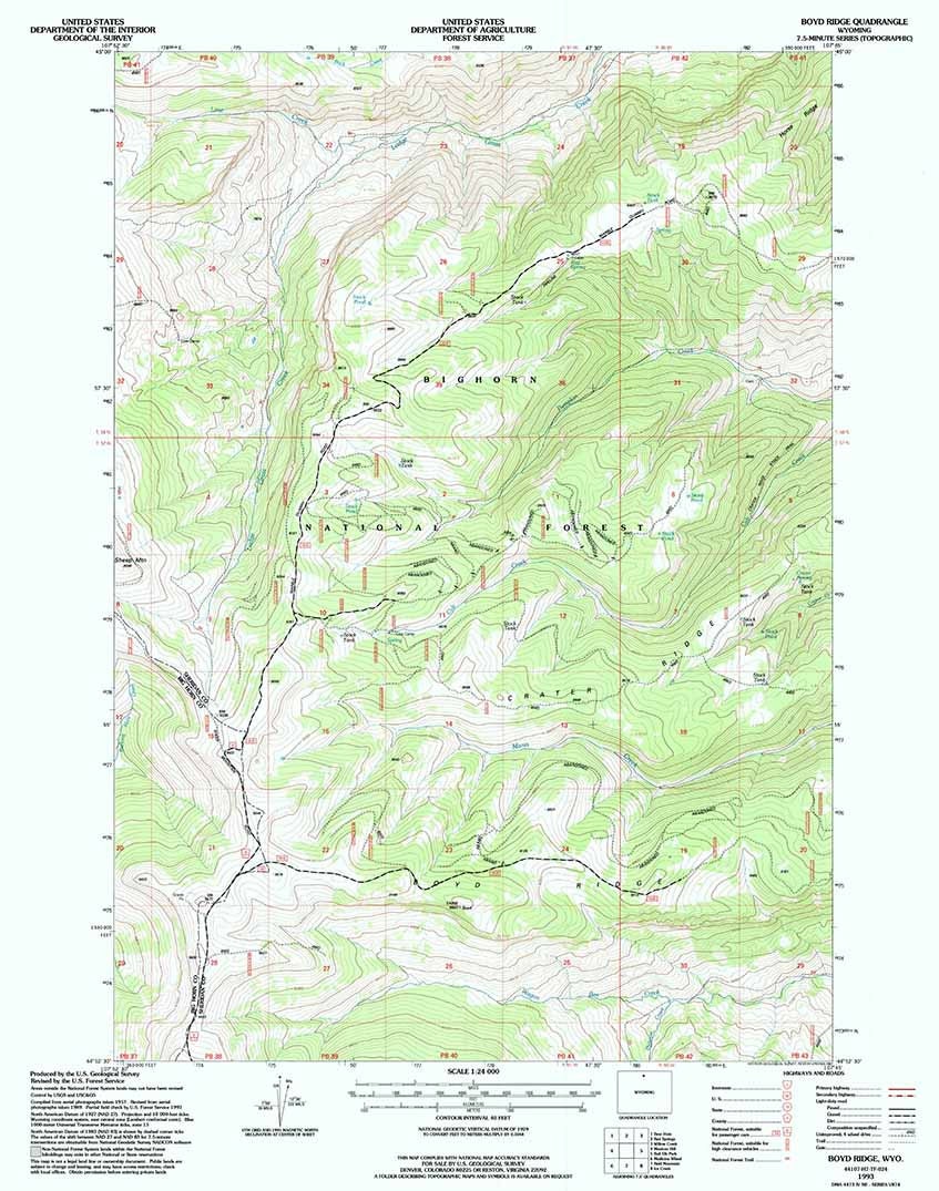 1993 Topo Map of Boyd Ridge Wyoming WY