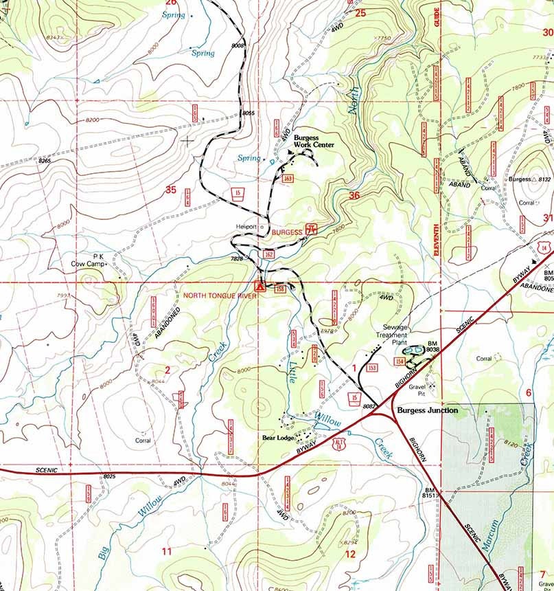 1993 Topo Map of Burgess Junction Wyoming WY Bighorn Forest