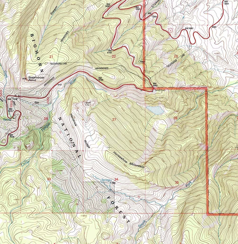 1993 Topo Map of Dayton South Wyoming WY Bighorn Forest