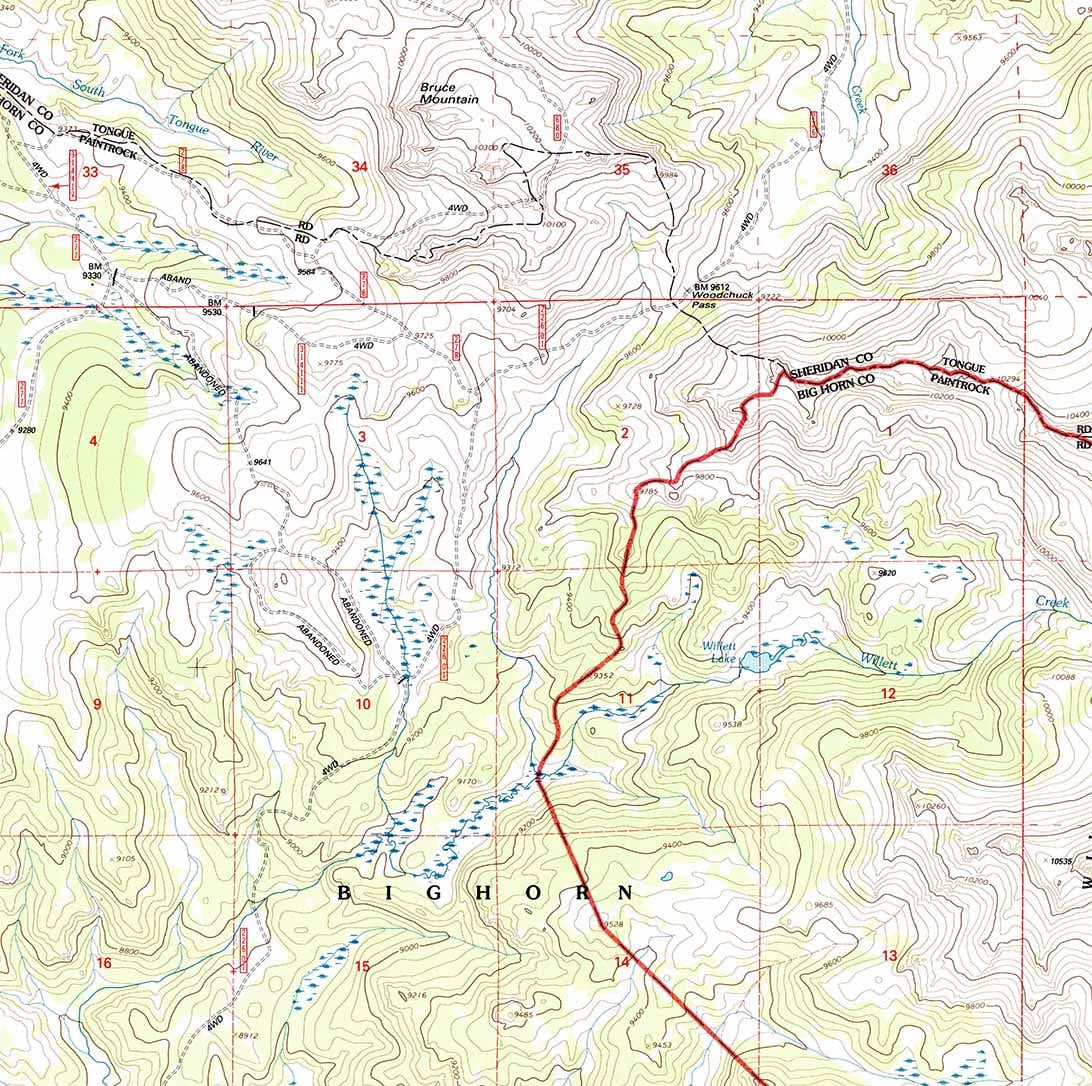 1993 Topo Map of Shell Reservoir Wyoming WY Bighorn Forest