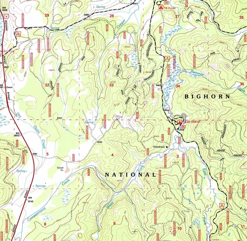 1993 Topo Map of Woodrock Wyoming WY Bighorn Forest