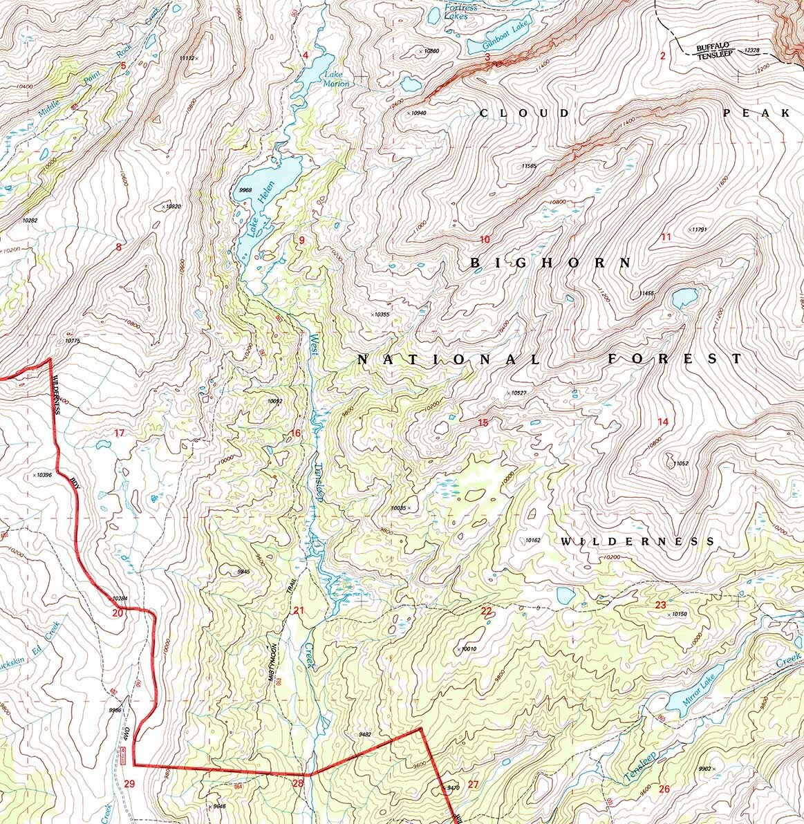 1993 Topo Map of Lake Helen Wyoming WY Bighorn Forest