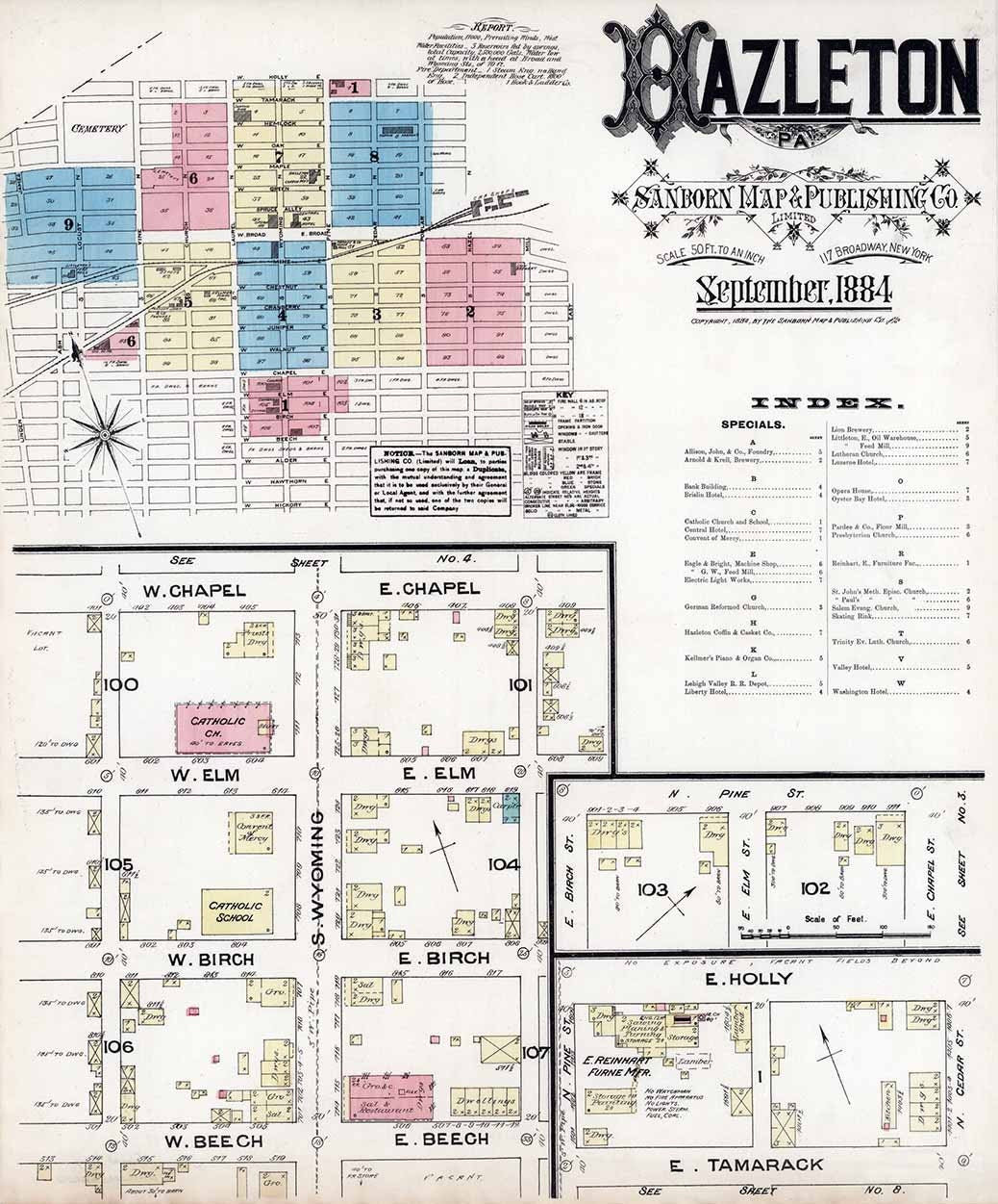 1884 Town Map of Hazleton Luzerne County Pennsylvania