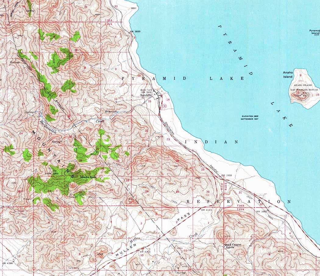 1957 Topo Map of Sutcliffe Nevada NV Lake Pyramid